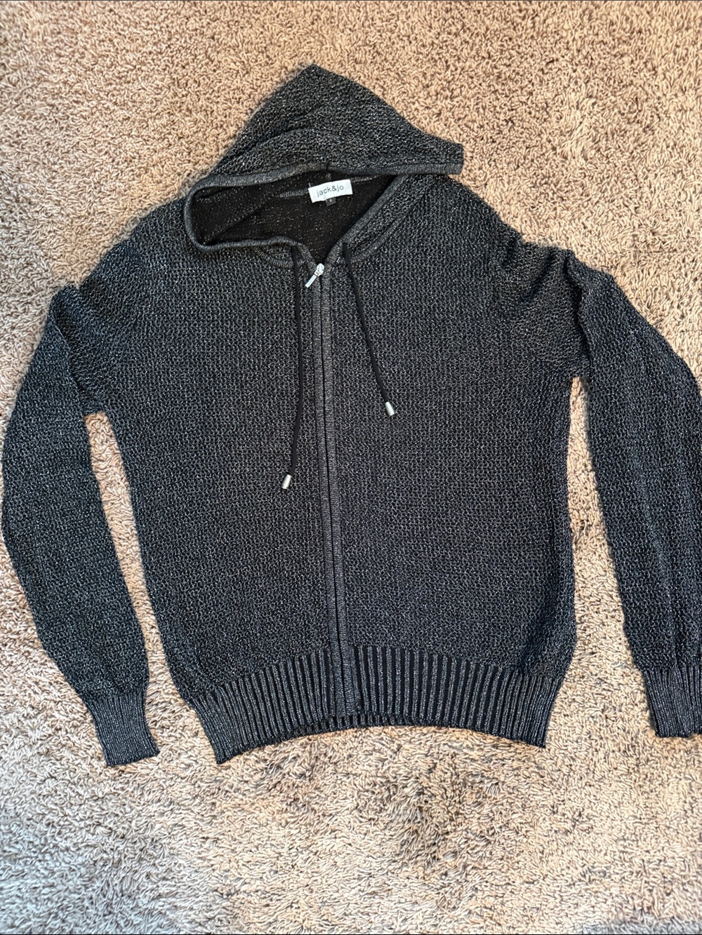 Saks Fifth Avenue Charcoal Hooded Zip Knit Cardigan